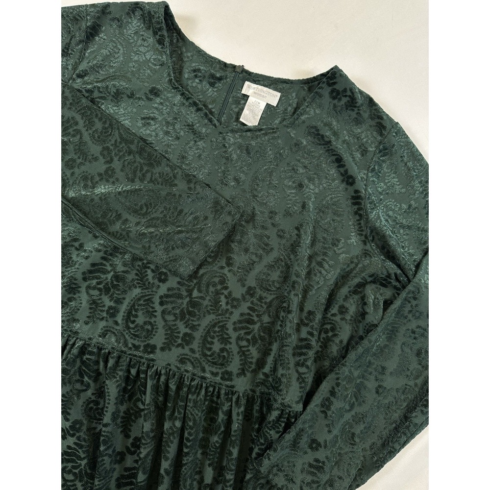 Vtg 90s Worthington Green Jacquard Dress Longsleeve Velvet Whimsigoth Fairy 22 - Picture 2 of 6